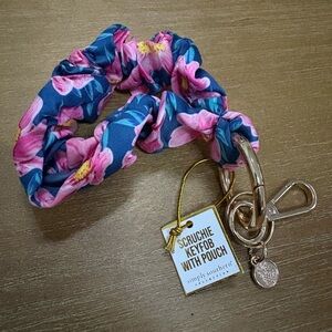 Simply Southern Pink and Blue Floral Scrunchie Keyfob